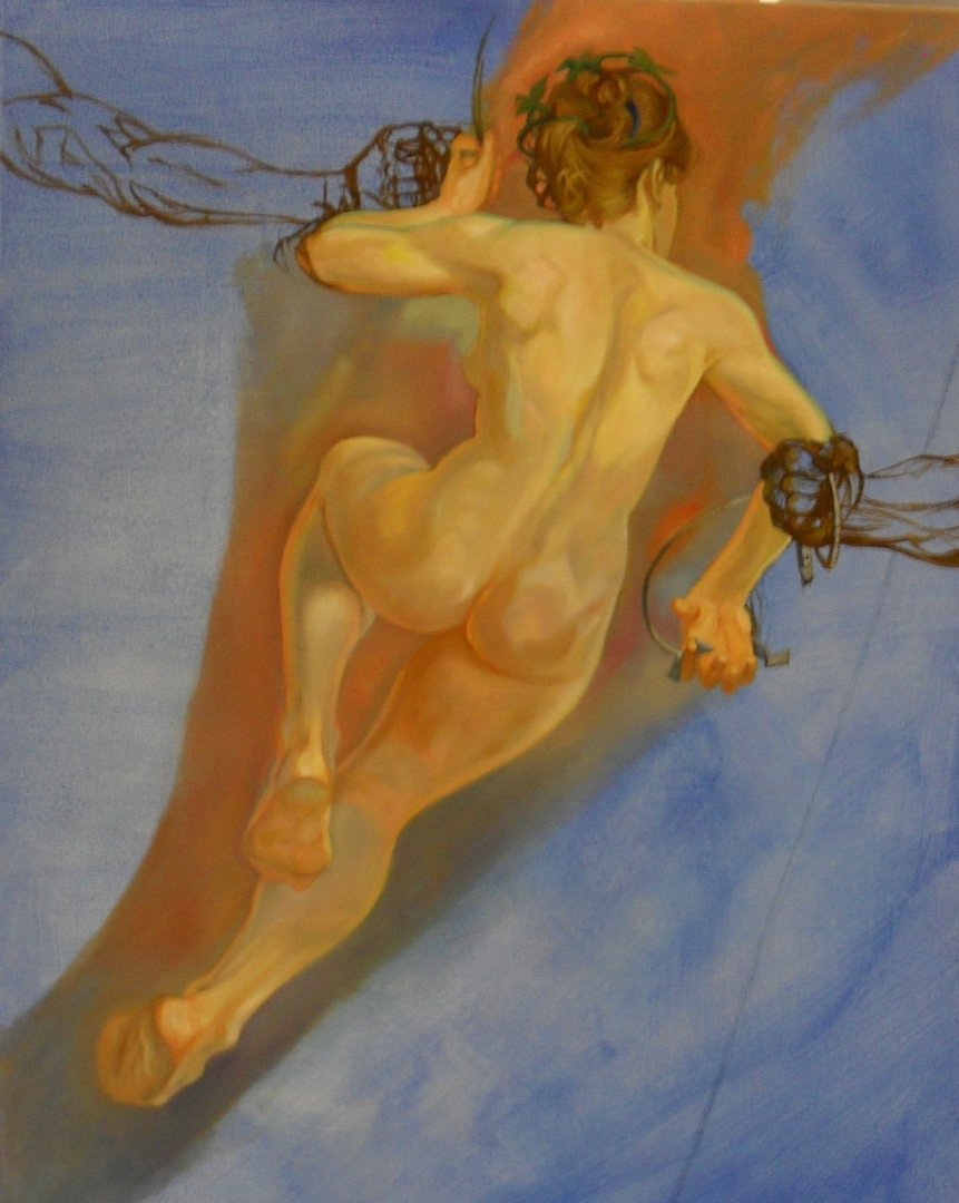 Szymon Ćwikliński Akt z ''Błędnego koła'' Jacka Malczewskiego akryl-olej 118x90cm Szymon Ćwikliński Akt z ''Błędnego koła'' Jacka Malczewskiego akryl-olej 118x90cm